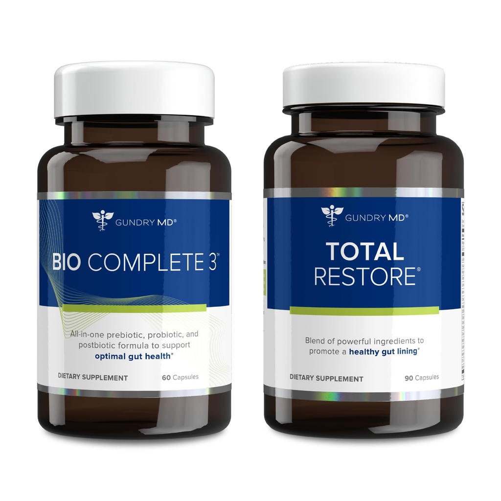 Gundry MD Bio Complete 3 ו- Total Recovery Bundle - Prebiotic, Probiotic, Postbiotic לתמיכה ב- Optimal Gut Health