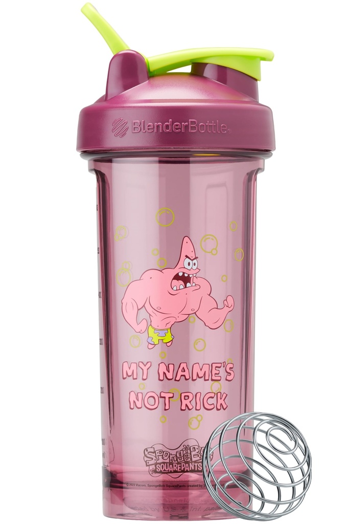 בלנדר בוטל Spongebob Shaker בקבוק Pro סדרה מושלמת עבור שקיות חלבונים ו-Pre Workout, 28-Ounce, Red, My Names Not Rick