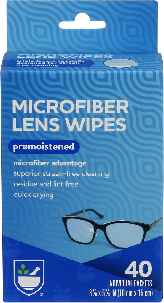 Rite Aid Eye Care Microfiber Lens Wipes, Premoistated, Individually Wrapped Packets - 40 Count | Quickייבושing, Anti-Streak Formula