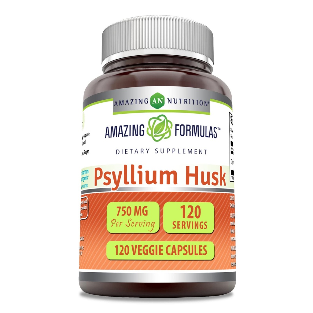 פורמולה מדהימה Psyllium Husk 750mg Veggie קפסולות תוספת | Non-GMO | Gluten Free | Made in USA | מתאים עבור Vegetarians (120 Count)