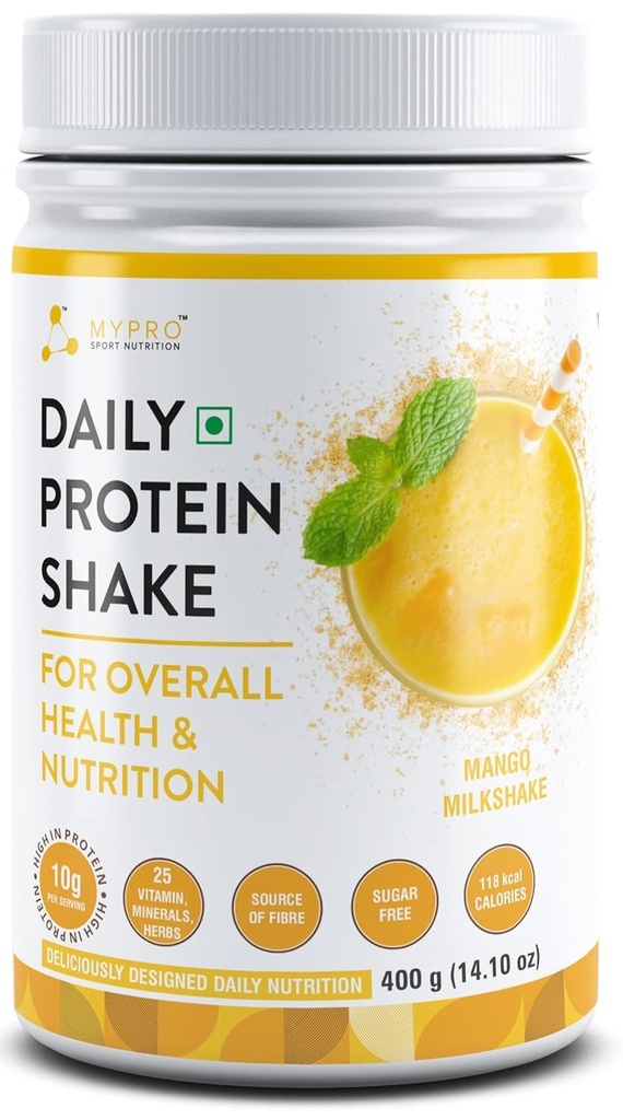 Generic QURA Daily Shake 118 קלוריות קלוריות,25 ויטמין,Minerals & 7 Herbs, Provide אנרגיה, Support Immunity & העצם בריאות - עבור גברים ונשים מנגו חלב Shake Flavor -400Gm-40 משרתים