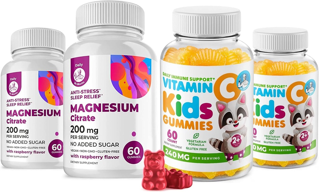 ויטמין C Gummies 120 ספירה עבור ילדים ומבוגרים 240 מ"ג ומגנזיום 200 מ"גמיים - Immune Support low-Sugar Chewable Gummy ויטמינים עבור טודלר עם Magnesium Calm צ 'יפס לילדים ומבוגרים