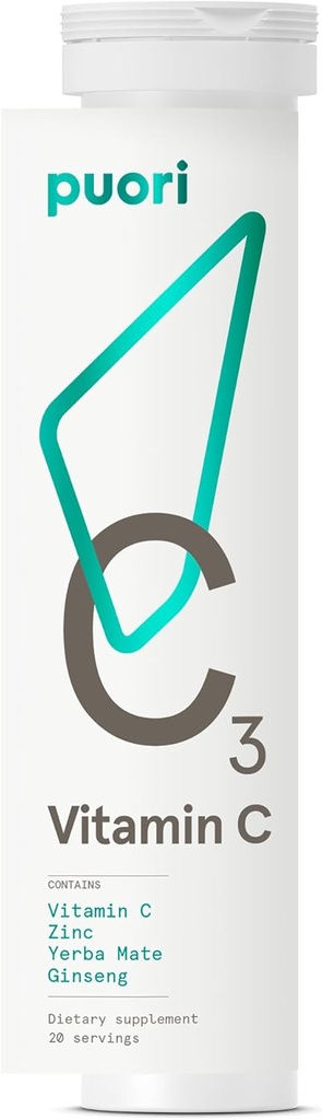 Puori C3 ויטמין C תוסף עבור Immune ו- Antioxidant Support - 20 משרתים - ויטמין C, Zinc, Yerba Mate, גינזנג עוזר להילחם Fatigue ותפקוד קוגניטיבי