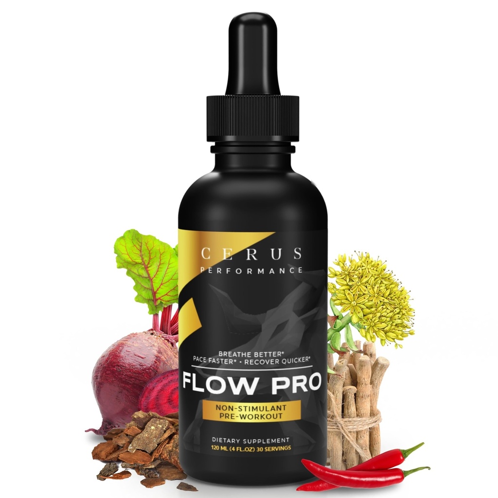 Cerus Performance Flow Pro Stimulant-Free Endurance Pre-Workout - Boosts Stamina, תומך בבריאות הלב עם צמחי טבע, טבעונית - 4 Fl Oz