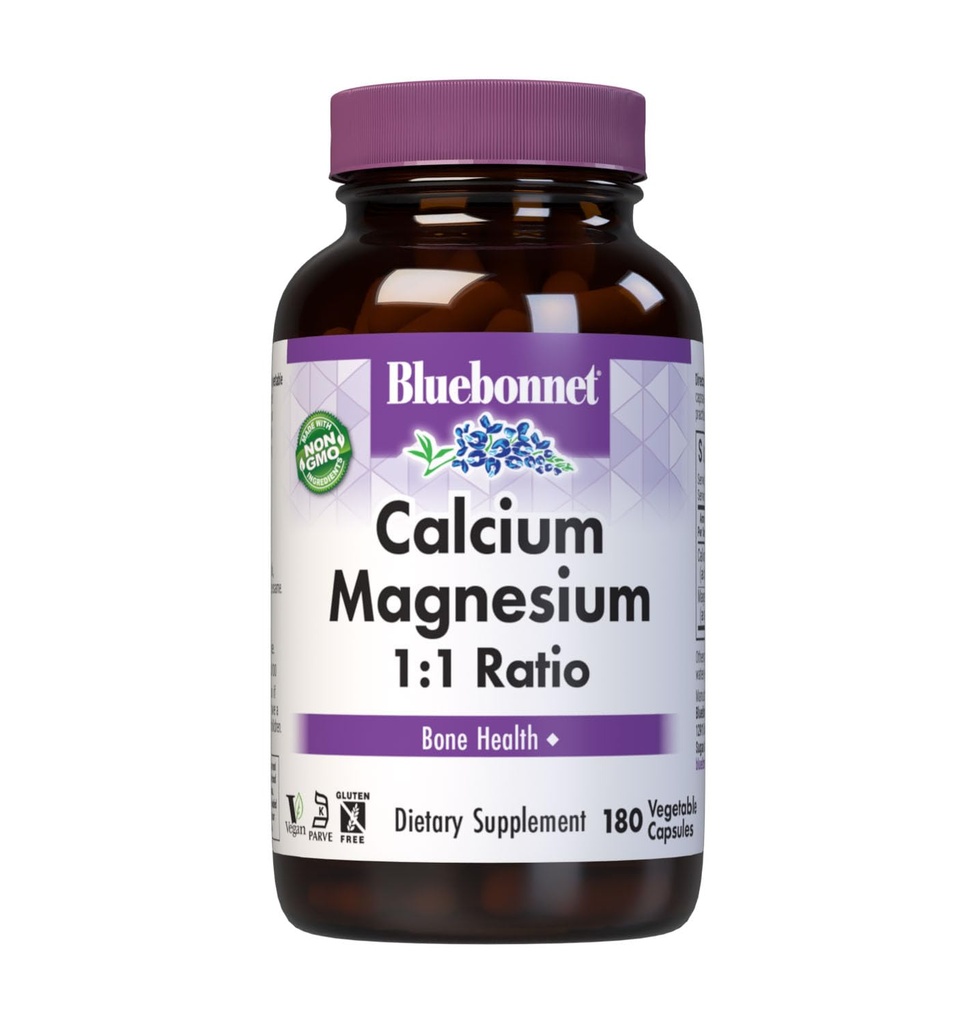 BlueBonnet Calcium Magnesium 1:1 Ratio Vegetarian קפסולות, 180 הרוזן, לבן