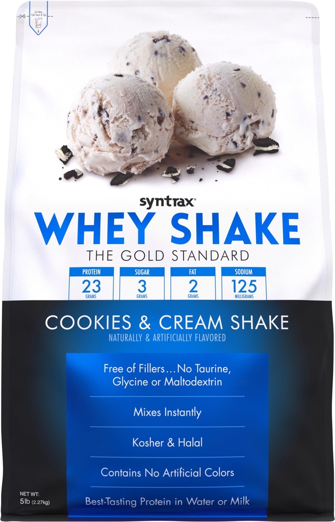 Syntrax Nutrition Whey Shake, Coldפילטרed & Undenatured Whey אבקת בלגן, קובצי Cookie & Cream Shake, 5 lbs, Real Cookie Pieces