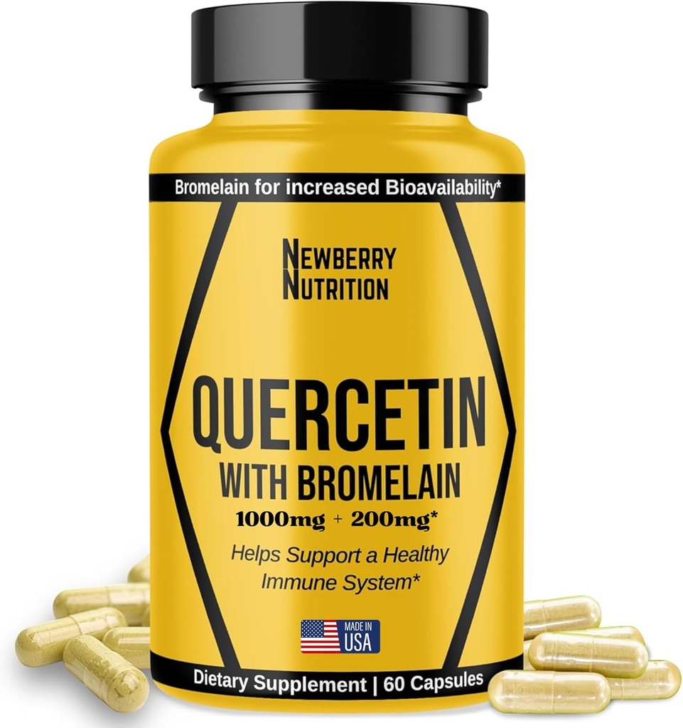 Quercetin עם תוסף Bromelain 1200 מ"ג, Quercetin 500 מ"ג קפסולות, עוזר לתמוך חסינות בריאה, חומצה פולית, 60 ספירה