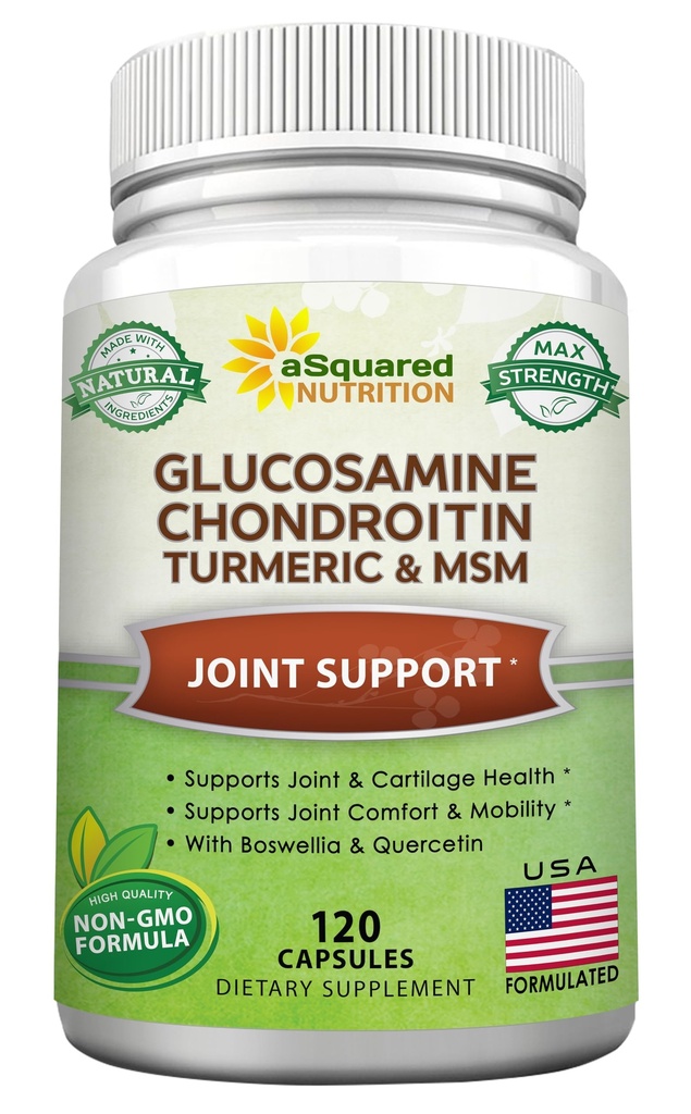 Glucosamine Chondroitin Turmeric MSM Boswellia - 120 קפסולות - תוספת תמיכה משותפת - גלולות תמיכה משותפת לבריאות - תוספת טבעית עבור Back, Knee & Hands