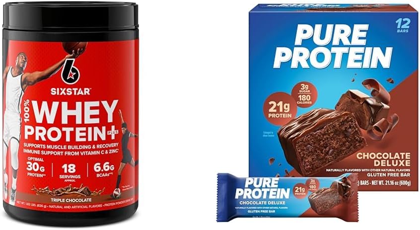 שישה כוכבים Elite 100% חלבון Whey בתוספת שוקולד משולש 1.8lbs וחלבון טהור שוקולד  Deluxe חלבון ברקס 12 Count Pack