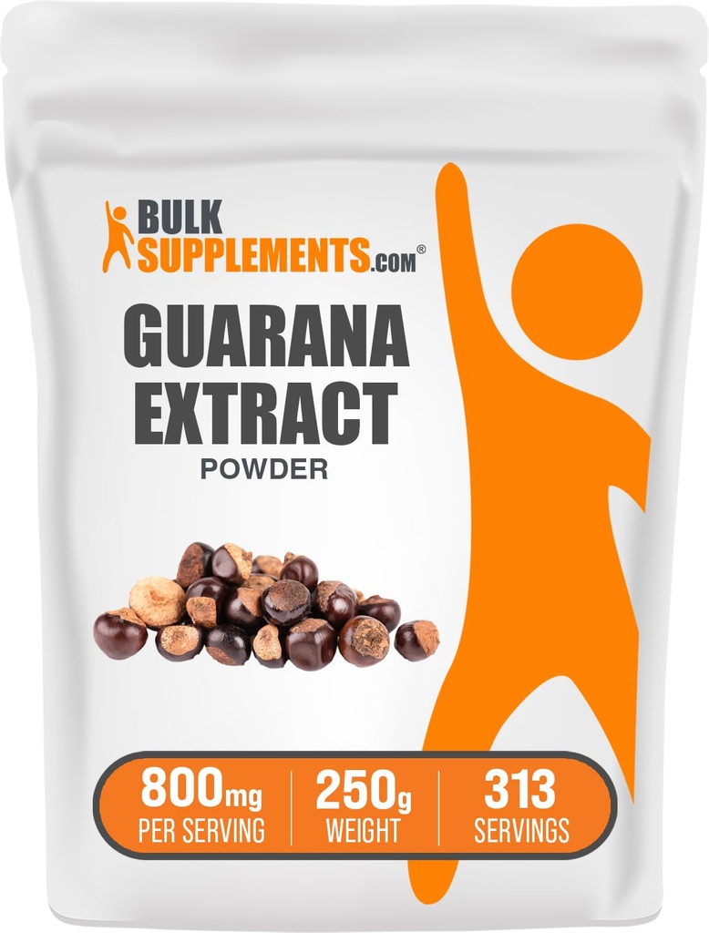 BulkSupplements.com Guarana לחלץ אבקת - תוספי Caffeine טבעיים, מ Guarana Seed, אבקת Guarana - Gluten Free, 800 מ"ג לשרת, 250g (8.8 oz) (Pack of 1)