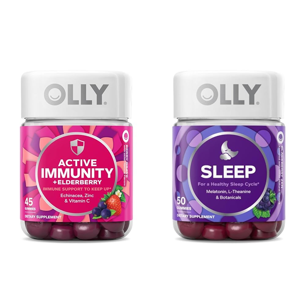 OLLY Gummy Active Immunity+Elderberry 45 חניכיים, Sleep Gummy Occasional Sleep Support 50 Count