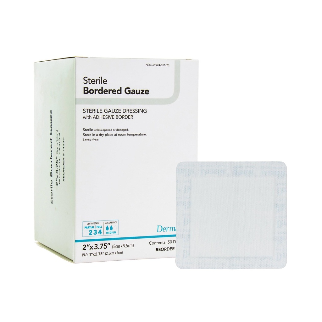 DermaRite's Sterile Bordered Gauze Dressing with Adhesive Border - Flexive non-Linting Materials, First-Aid, Individually ארוז - 2 in. x 3-3-3/4, 1 Count, 50 Packs, 50 Total Total 50 Total 50 Total