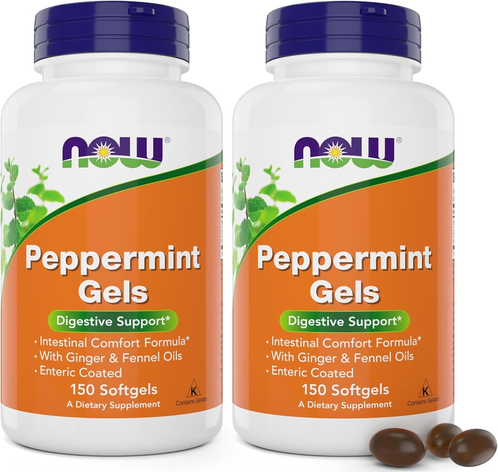 עכשיו Pepperט גלס עם שמן ג'ינג'ר ופנל, 150 Softgels (Pack of 2), Enteric Coated