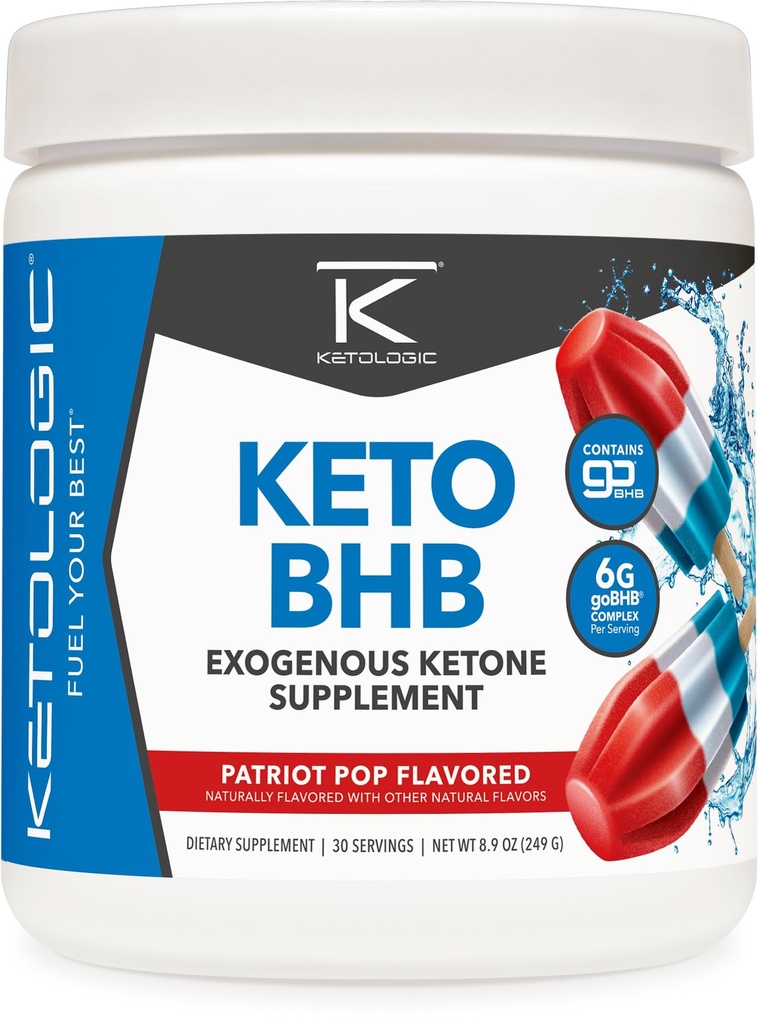 Ketologic Keto BHB (Patriot Pop Flavor) 30 משרתים - תוסף קטון אקסוגנית עם GoBHB, Beta-Hydroxybutyrate Salts