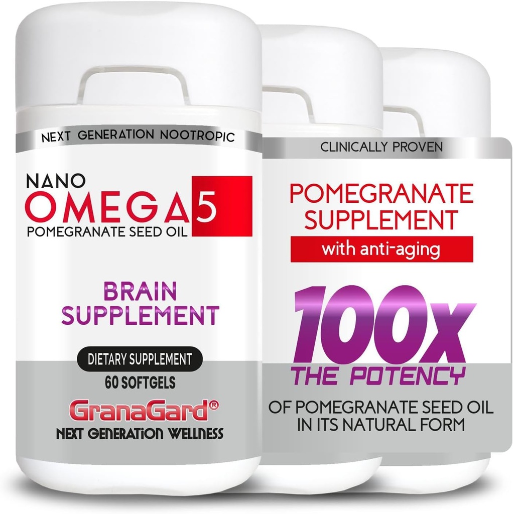 CLINICALLY פרובנס (3-Month Supply) תוספי המוח עם Anti Aging, Memory Pills, אומגה 5 Pomegranate תוסף, 3 בקבוקי 60ct כל אחד