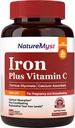 תוסף ברזל Gentle לנשים גברים, 27mg Iron Bisglycinate Plus 120 מ"ג ויטמין C, Stomach Friendly, Optimal Absorption & Non-Constipating Iron Pills, Gluten Free, non-GMO, 60 Vegan Capssorption & Non-Constipating Iron Pills, Gluten Free, non-GMO, 60
