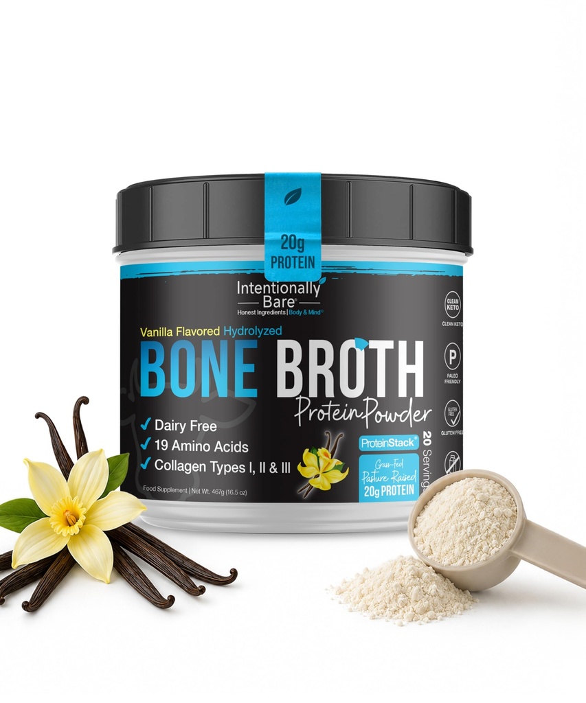 Intentionly Lonely Bone Broth חלבון אבקת Vanilla - Grass פד אבקת חלבון עם Multi Collagen Peptides סוג 1 2 ו 3 - אבקת שומן חינם העצם ברוק עבור העור, Gut ופרק - 20 משרתים