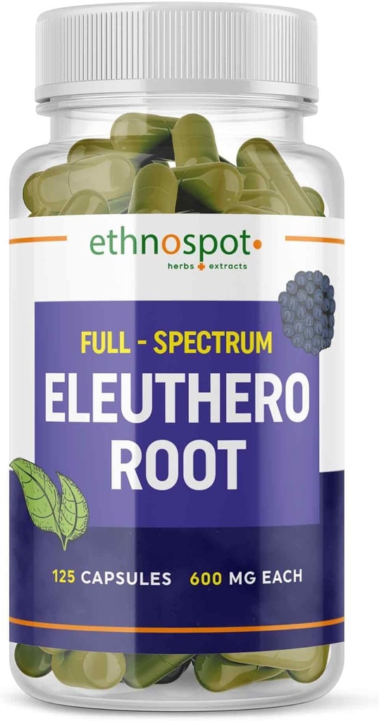 Full Spectrum Eleuthero Root כמוסות - סיביר ג'ינסנג - Boosts Physical Stamina & Mental alertness - תומך במערכת החיסון - שיפור פרופיל אלותירוסייד - כל טבעי - 125 קפסולות טבעוניות