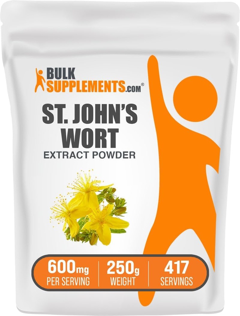 BulkSupplements.com St. John's Wort Extract - St. Johns Wort Supplement, Herbal Supplement for Mood - Vegan & Gluten Free, 600 מ"ג לשרת, 250 גרם (Pack of 1)