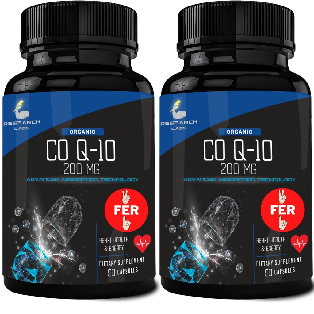 מעבדות מחקר 180 Softgels Advanced Absorption 200 מ"ג CoQ10 W / Black Pepper לחלץ 2 עבור 1 Ad. אורגני, Gluten Free, Heart Health Support, אנרגיה הפקה, תוספת אנטי-חמצן