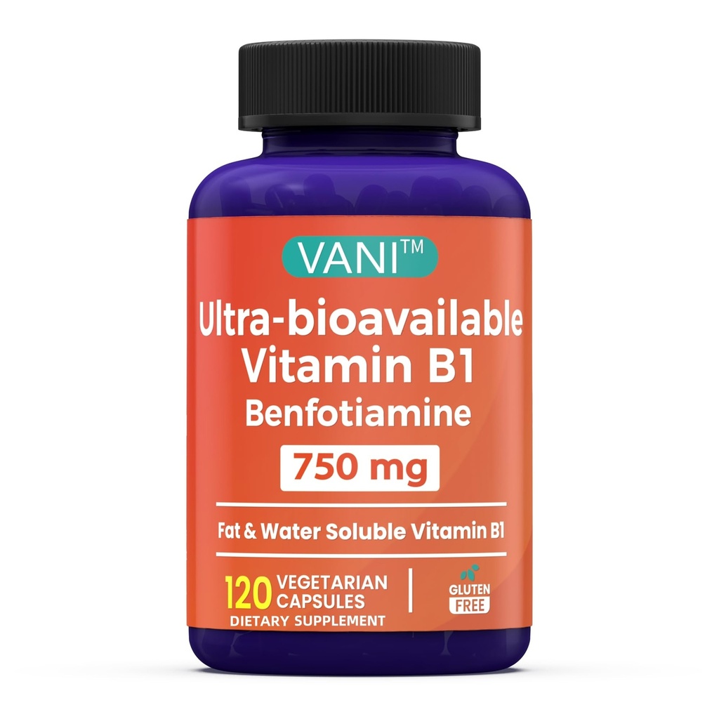 VANI ויטמין B1 עם 750 מ"ג Benfotiamine, 2 ב 1 Enhanced פורמולה - Fat & Water Soluble Thiamine B1 תוסף