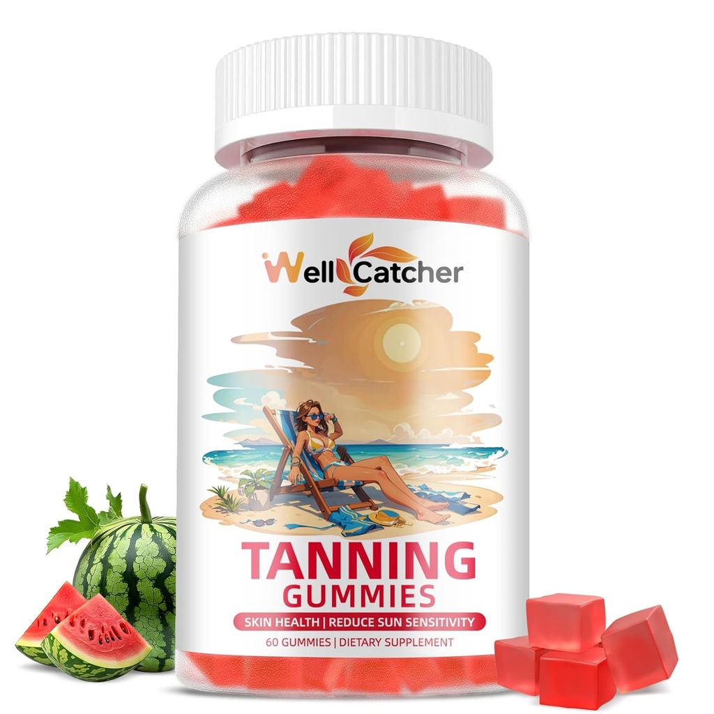 Tanning Gummies תוסף נשים - Daily Tanning Gummies Sugar חינם עם Astaxanthin Beta-Carotene L-Tyrosine Lycopene Natural Self Tanner for Skin Health & Sרגישות לא GMO 60CT