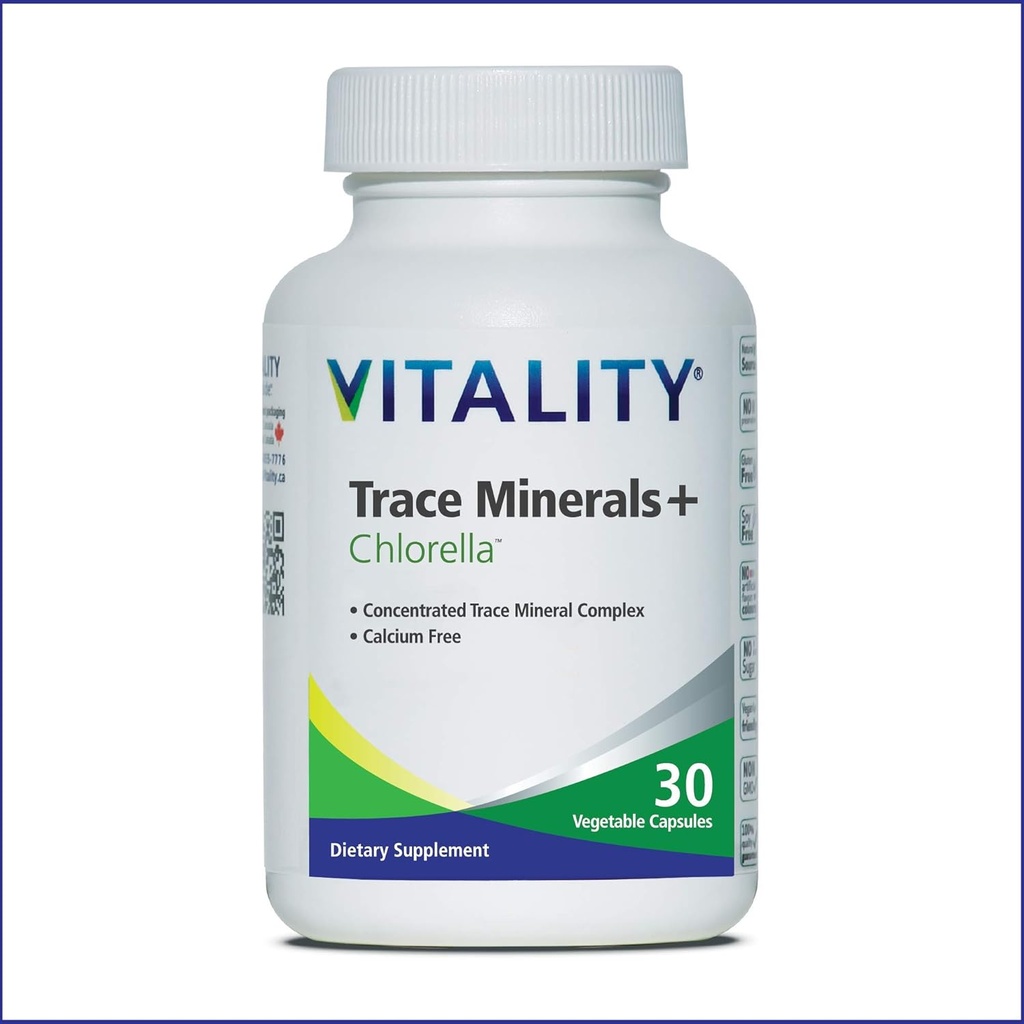 Vitality Trace מינרלים + Chlorella - 30 ימים / Capsules- הקנדי-Made Full Spectrum מינרלים מורכב | Manganese, Zinc, Selenium & More | תומך באנרגיה ובאינטימיות. טבעוני, אלרגן-חינם