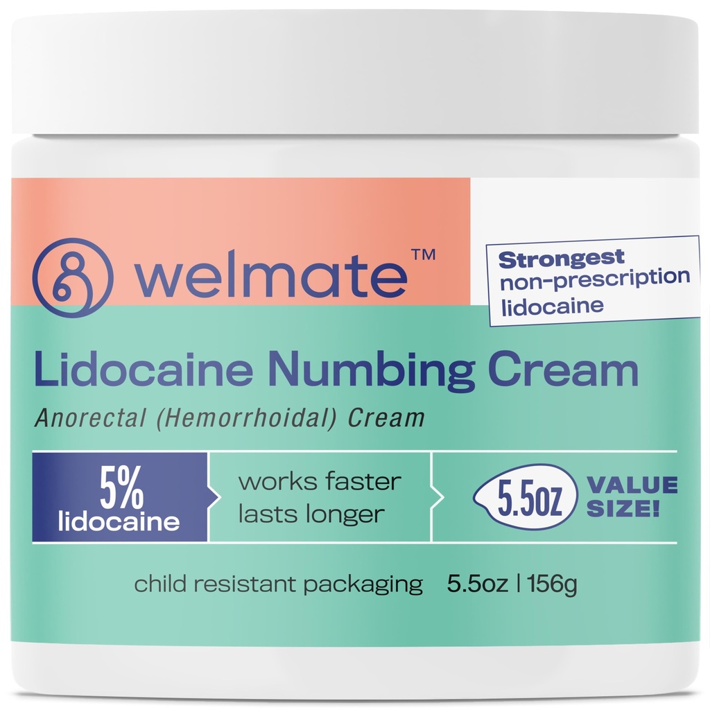WeLMATE 5% Lidocaine Hemorrhoid הקלה קרם, קרם כוח מקסימלי Anorectal Cream, 5.5 oz
