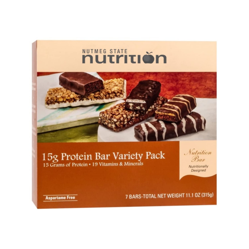 Nutmeg המדינה תזונה גבוהה חטיף חלבונים Meal החלפת Bar / Diet Bars - 15g חלבונים Bar Variety Pack (7ct) - Trans Fat Free, Aspartame Free, כשר, סיבים גבוהים