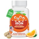 ילדים איירון 10 מ"ג עם ויטמין C 50 מ"ג טבליות Chewable - Tasty Natural Flavored - טבעוני, Vegetarian, GMO-Free, Nut חינם - תוספת ברזל תזונתית - תצורת דם לילדים - 120 Chewables