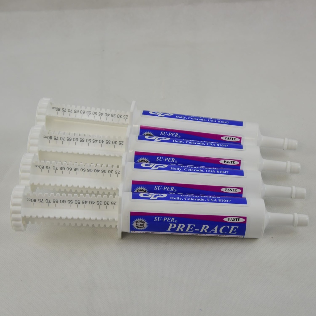 SU-PER Pre-Race Paste for Horses - תמיכה בביצועים עבור שריר exercising - Buffered Creatine, Amino Acids, Herbal Extracts, Anti-Oxidants, ויטמין B-Complex - 60CC, מקרה של 4 4