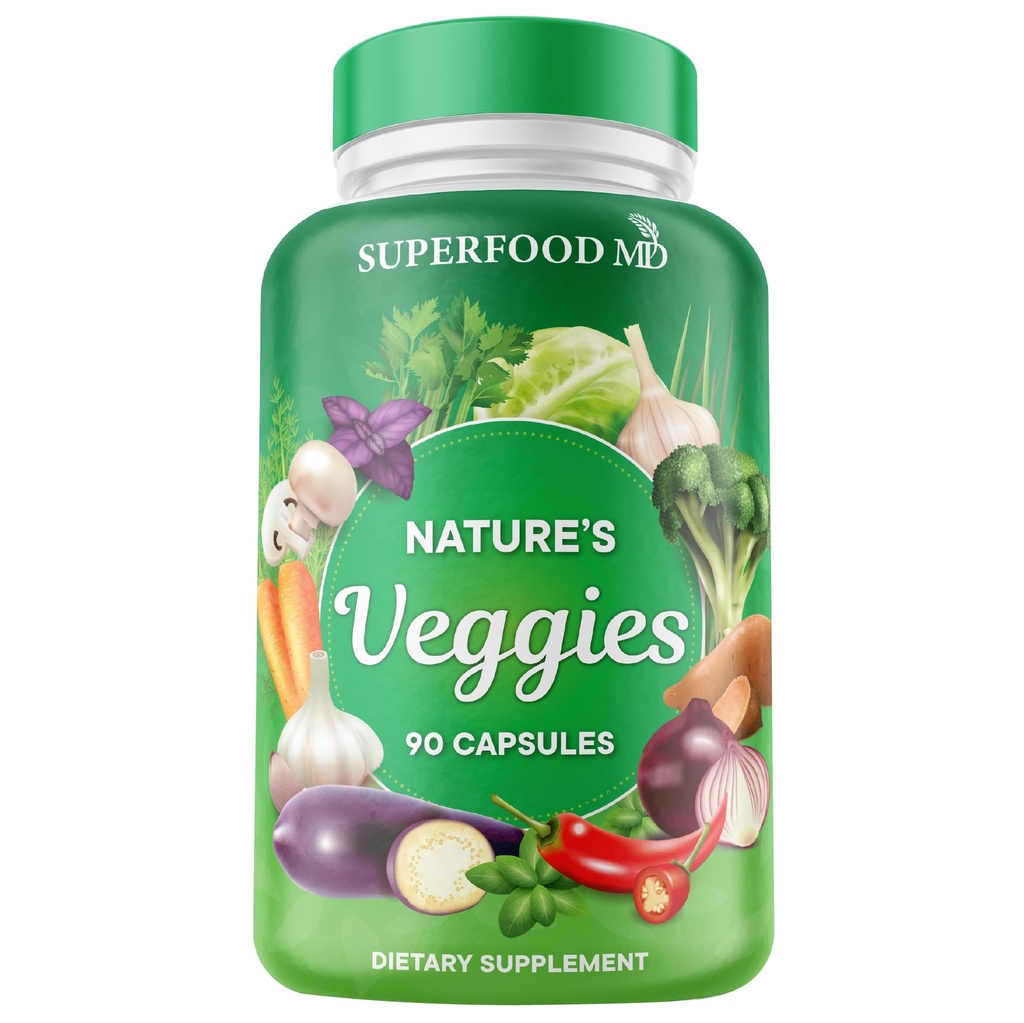 Veggies Supplement - 90 Veggie Capsules - Supports Energy Levels, Beta Carotene, Vitamins & Minerals - Soy Free - 90 Count