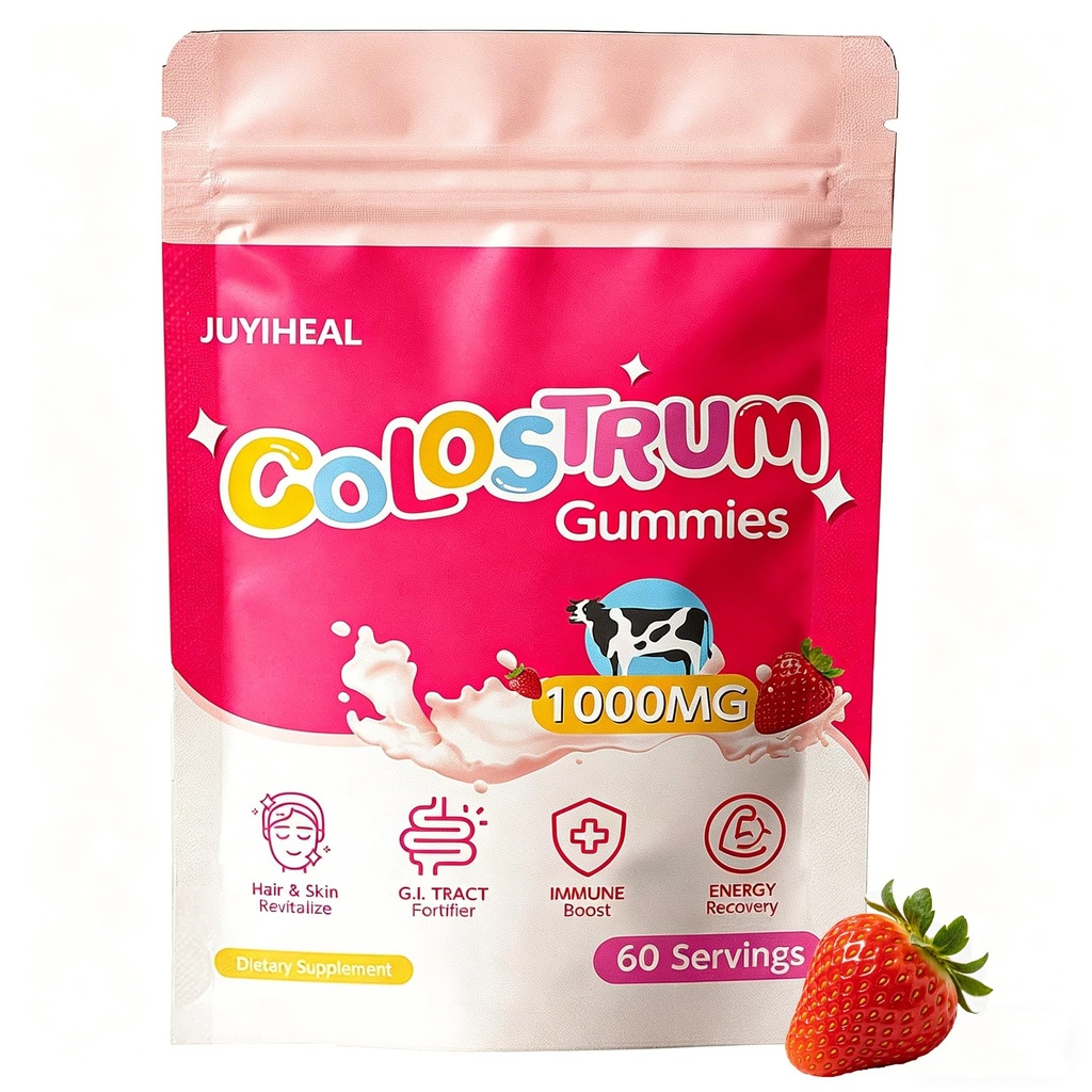 חניכיים קולוסטרום, 1000 מ"ג Grass Fed Colostrum Chews Colostrum תוסף עבור בריאות Gut, שיער, יופי, תמיכה Immune, Strawberry Flavor 60 משרתים