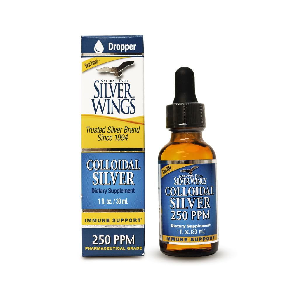 נתיב טבעי שביל Silver Wings Colloidal Silver נוזל - תוספת תמיכה משופרת של Immune - 250ppm (1250mcg) - 1oz Dropper