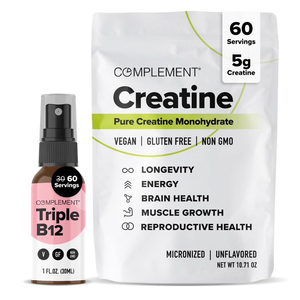 3 B12 Spray & Creatine Bundle - טבעוני B12 תוספת ותפקוד שרירים תמיכה