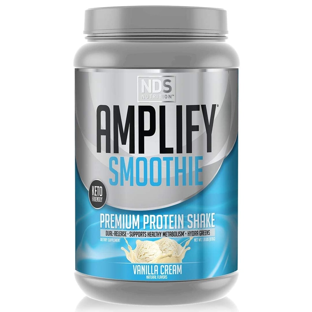 AMPLIFY NDS Nutrition Smoothie Premium Whey חלבון אבקת שקד עם ירוק נוסף ו Amino Acids - לבנות שריר Lean, להשיג כוח, אחרון אנרגיה, לאבד שומן - וניל (30 משרתים)
