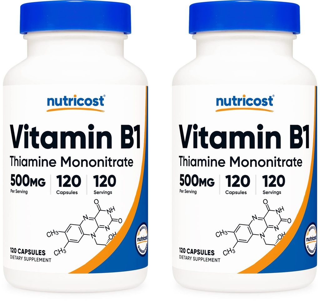 ויטמין B1 (Thiamin) 500 מ"ג, 120 קפסולות (2 בקבוקים)