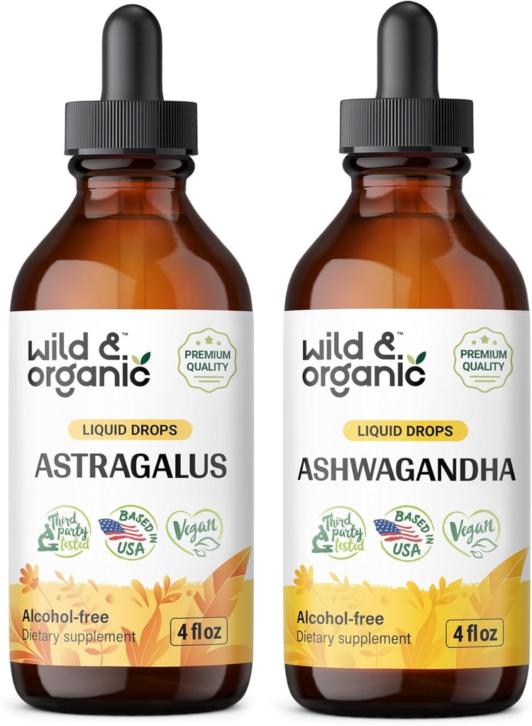 Wild & Organic Astragalus Tincture 4 fl oz & Ashwagandha Tincture 4