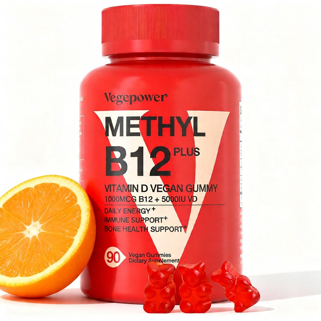 ויטמין D3 & B12 חניכיים, Methyl B12 תוסף למבוגרים ולילדים, משופר עם ויטמין D 3 לאנרגיה טבעית, Immune, Metabolism & Focus, Orange, 90 חניכיים