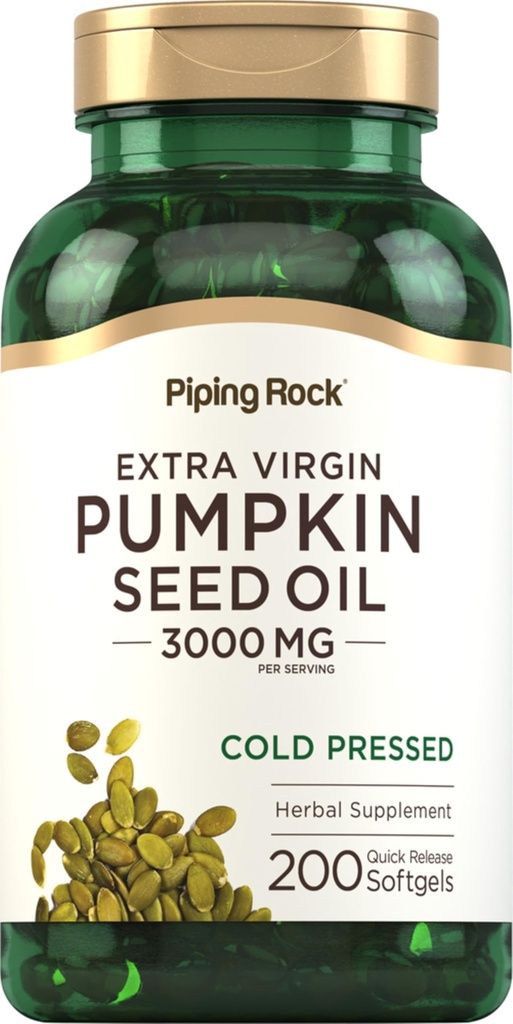 Piping Rock Pumpkin Seed Oil Softgel קפסולות | 200 Count | Cold Pressed Herbal Supplement | תוספת בתולה עם אומגה 6 ו 9 | Non-GMO, Gluten Free