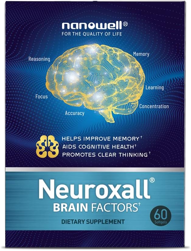 NANOOD Neuroxall Brain Factors - תמיכה קוגניטיבית עם ויטמין B6, Astaxanthin, Genekgo Biloba Extract & Phosphatidylserine - Boosts Brain Health, Memory & Focus - 60 Softgels