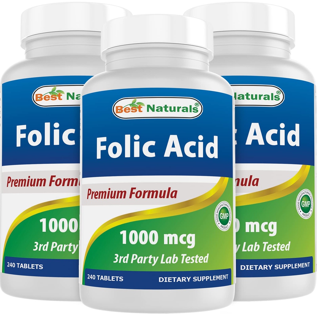 Best Naturals Folic Acid 1000 mcg (Vitamin B9), 240 טבליות (1000 mcg (Pack of 3)