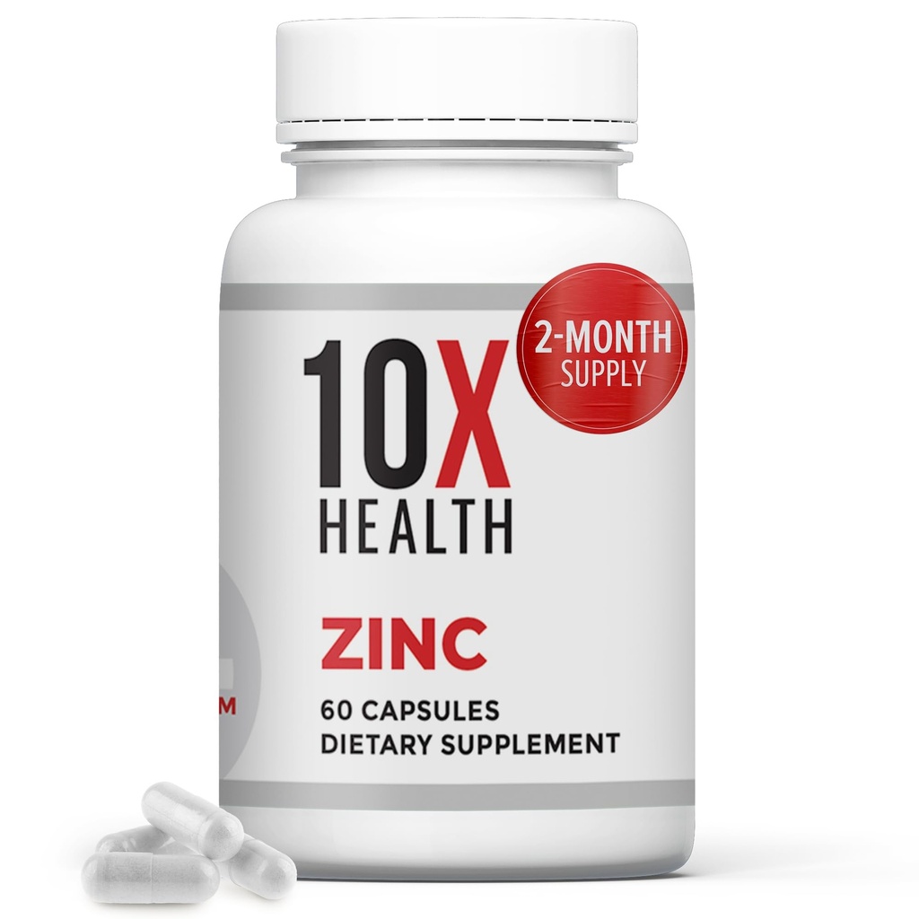 10X Health Zinc תוספים - מכיל Zinc 30 מ"ג עבור DNA וחלבון Synthesis, כולל בריאות ו- Immune תמיכה תוסף - גבוה Absorbable ויטמינים (60 קפסולות)