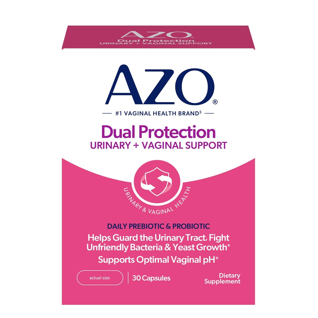AZO כפול הגנה, תמיכה Urinary + Vaginal, Prebiotics ו Probiotics לנשים *, מתחיל לעבוד תוך 24 שעות, Non-GMO, 30 Count