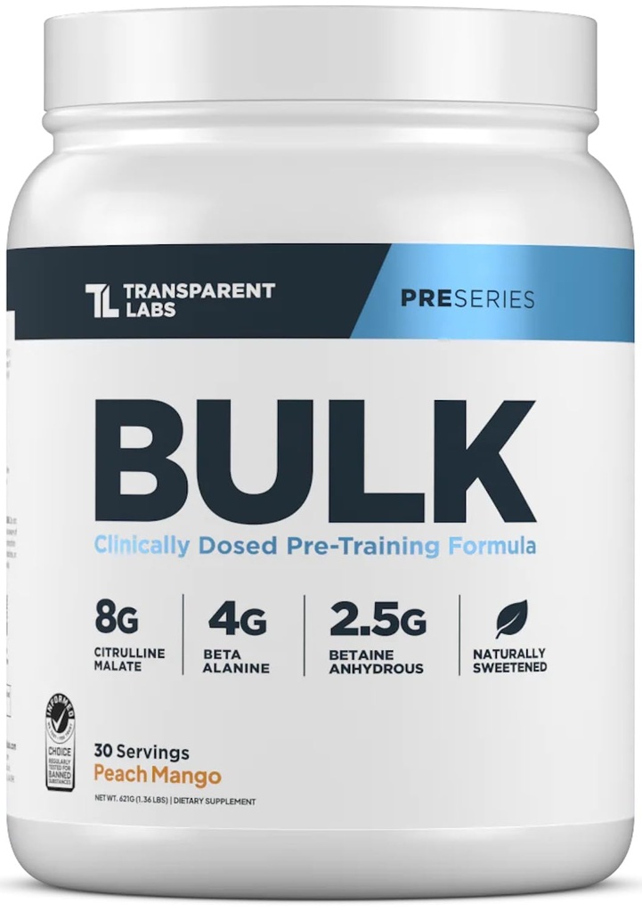 Transud Labs Bulk Pre Workout אבקת - באופן טבעי Sweeted Advanced Pre-Workout פורמולה עבור בניית שרירים וכוח - 30 משרתים, Peach מנגו