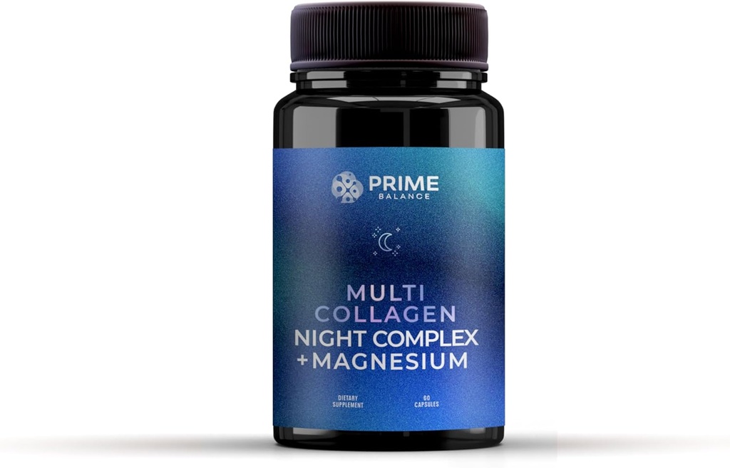 Prime Balance hydrolyzed Multi-Collagen Night Complex - 2-Month Supply Supply Supply - Peptide-Enhanced for Sleep, Skin & Joint Support - All-Natural Formula