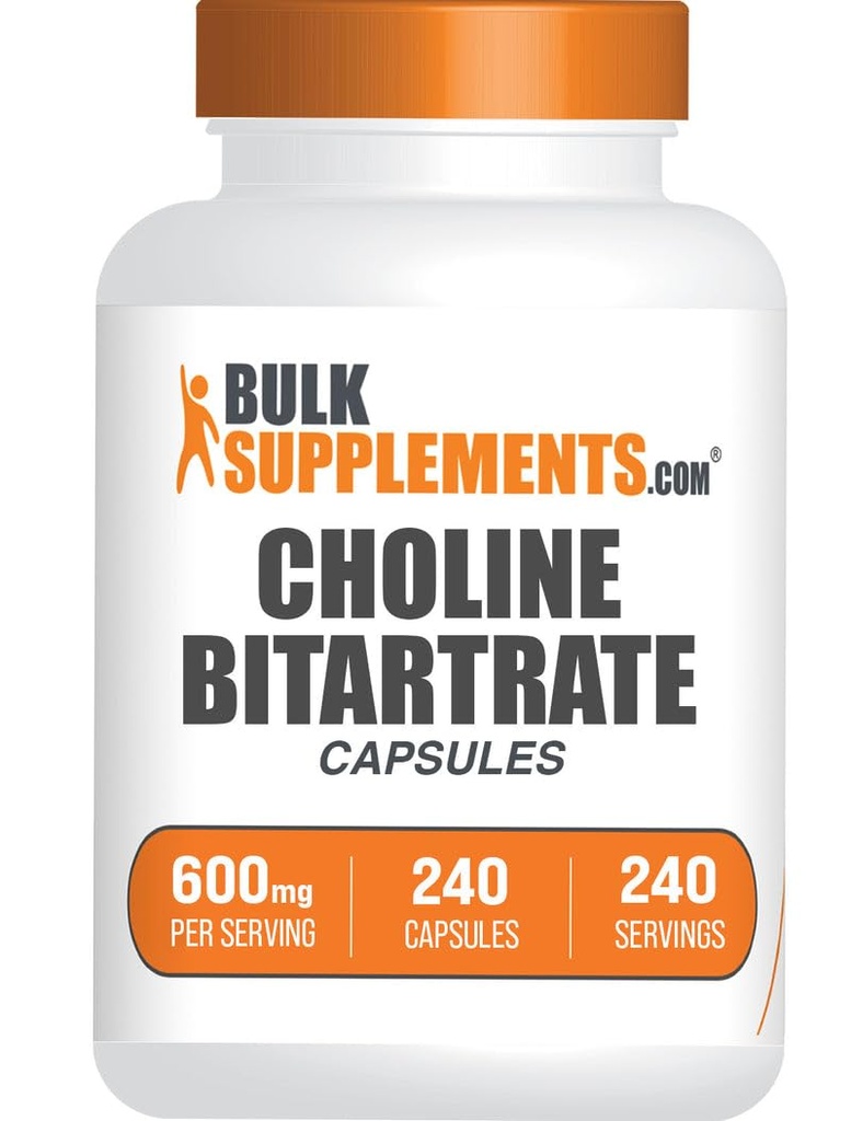 BulkSupplements.com Choline Bitartrate כמוסות - תוספי Choline L-Bitartrate - Choline 600mg, 2 קפסולות לשרת, 240 קפסולות (Pack של 1)