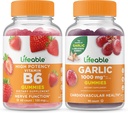 ויטמין B6 + Garlic 1000 מ"ג, חניכיים Bundle - גדול Tasting, ויטמין תוסף, Gluten Free, GMO חינם, Chewable