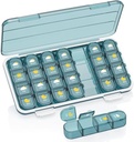 גלולת גלולות 4 פעמים ביום, Pill Box 4 פעמים ביום 7 - Acedada Weekly Medicine Boxer עם מקרה נפרד, Portable Daily Pill Container Dispenser עבור ויטמין, שמן דגים, תוספי מזון כחול