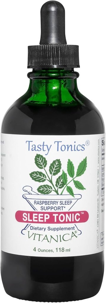 Vitanica Sleep Tonic, Natural Liquid Sleep Aid תוסף, ד"ר פורמולה, מרגיעה וקלם תמיכה למבוגרים, להקלת מתח, ולריאן שורש, לימון Balm, פרח תשוקה, טבעוני 4 אוונסצ'ס